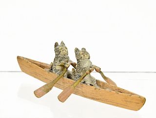 Austrian Bronze Cats in a Canoe
