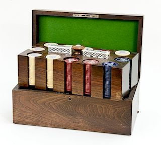 Vintage Poker Set in Wooden Box