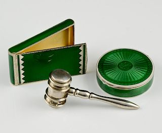 Tiffany Silver Hammer and 2 Silver & Enamel Cases
