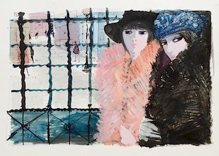 Charles Levier Watercolor: 2 women