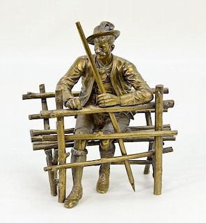 Brass Sculpture of Man on Bench