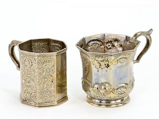 Two Coin Silver Repousee Cups