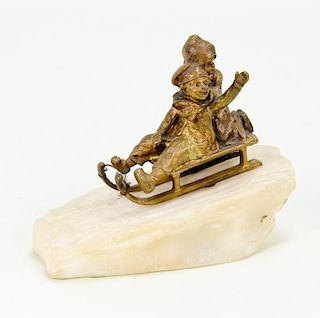 Bronze Figurine of Boys on Sled