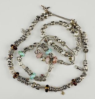 Pandora Charm Necklace and 3 Bracelets