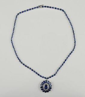Ladies 14K Diamond & Sapphire Necklace