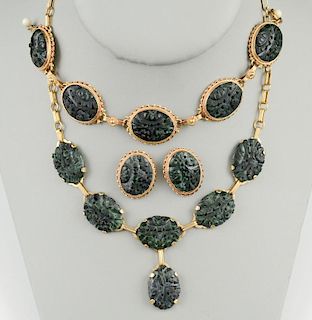 A Suite of Jade & Gold Jewelry