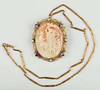 Cameo Brooch and Gold Necklace
