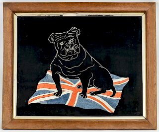 Framed Needlepoint of a Bulldog & British Flag