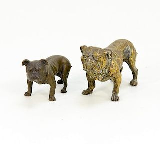 2 Miniature Bronze Bulldogs