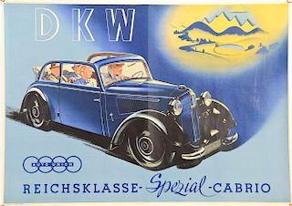 DKW Advertising Poster of 1930's Convertible
