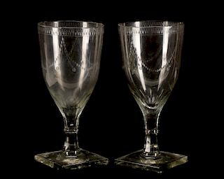 Pair, English Large Glass Footed Goblets