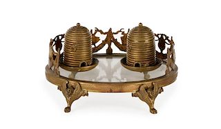 19th/20th C. French Bronze Beehive Double Inkwell