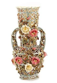 19th C. Dresden Porcelain Pierced Lattice Vase