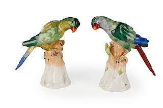 Pair Of Dresden Models Of Parrots