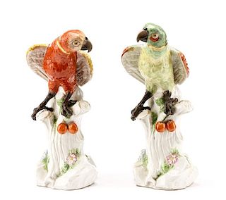 Collection Of Two Ceramic Parrots After Meissen