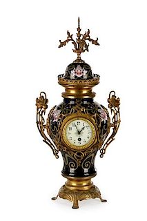 Art Nouveau Brass And Enamel Mantle Clock