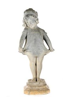 Lead Garden Sculpture, "Little Girl In Bonnet"