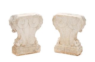 Pair Of Carved Marble Lion's Paw Pedestals