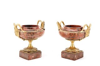 Pair, Pink Marble and Bronze Mounted Tazze