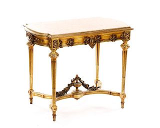 Louis XVI Style Giltwood Marble Top Center Table