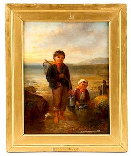 Continental, "Boy With Fishing Net", Oil, 1878
