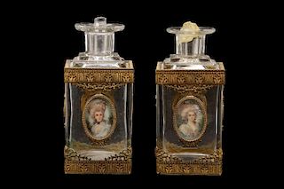 Pair, 19th C. French Gilt & Eglomise Scent Bottles