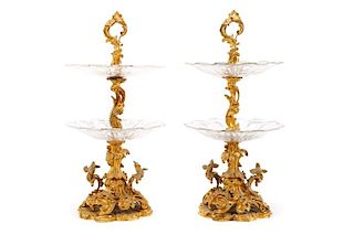 Pair of Gilt Bronze & Crystal Two Tier Bonbons