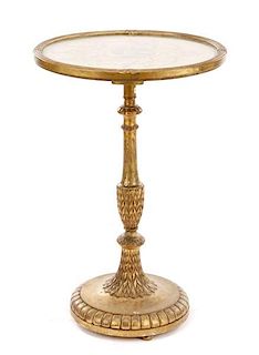 19th C Giltwood Oval Side Table w/Figural Tapestry