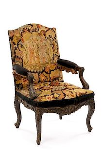 Regence Style Tapestry Covered Walnut Fauteuil