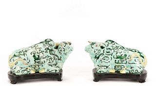 Pair, Chinese Porcelain Lidded Cow Boxes