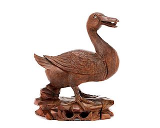 Chinese Carved Wood Sculpture of a Duck