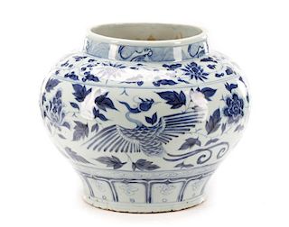 Chinese 19th C. Yuan Dynasty Style Phoenix Jar