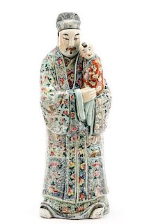 Chinese Porcelain Figural Sculpture, Fu with Child