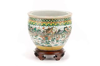 Chinese Famille Verte Porcelain Fishbowl on Stand