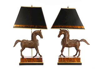 Pair of James Mont Style Horse Motif Table Lamps