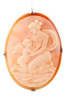 Hand Carved Shell Cameo, Venus & Cupid Motif