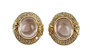 Pair, Judith Ripka Diamond & Rose Quartz Earrings