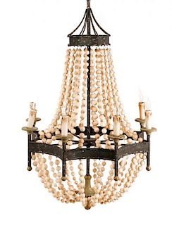 French Country Style Beaded & Iron Chandelier