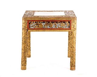 Chinese Lacquered Center Table, Dragons & Flowers