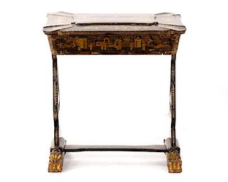 Chinese Export Lacquered Work or Sewing Table