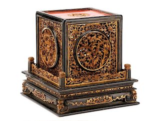 Chinese Lacquered and Carved Wood Censer Box