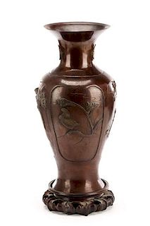 Large Japanese Meiji Period Bronze Baluster Vase