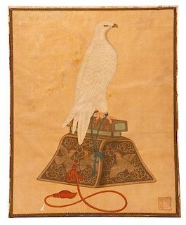 Edo Period Japanese Silk Painting of a Gyrfalcon