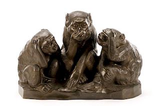 Japanese School Fine Signed Bronze, 3 Wise Monkeys
