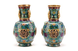 Pair of Chinese Cloisonne Revolving Vases