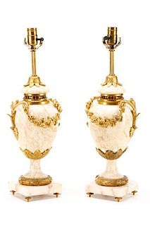 Pair French Bronze Mounted Marble Urn Lamps