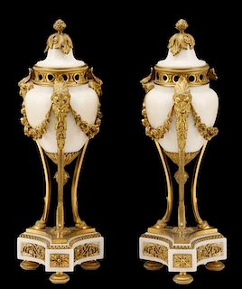Pair of French Marble & Dore Bronze Cassoulets