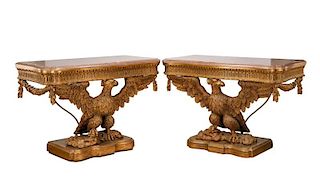 Pair of George II Giltwood Eagle Console Tables