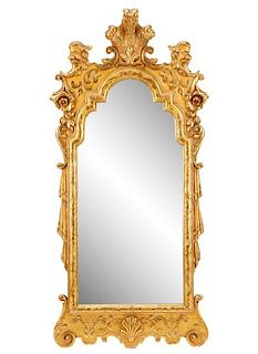 George II Style Giltwood Wall Mirror With Plume