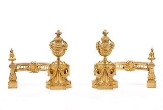 Pair of French Gilt Bronze Chenets, 19th C.